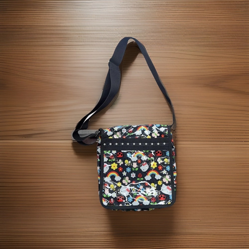 Y2K Hello Kitty Clear Vinyl Messenger Crossbody Bag Sanrio Flowers Rainbow Tote